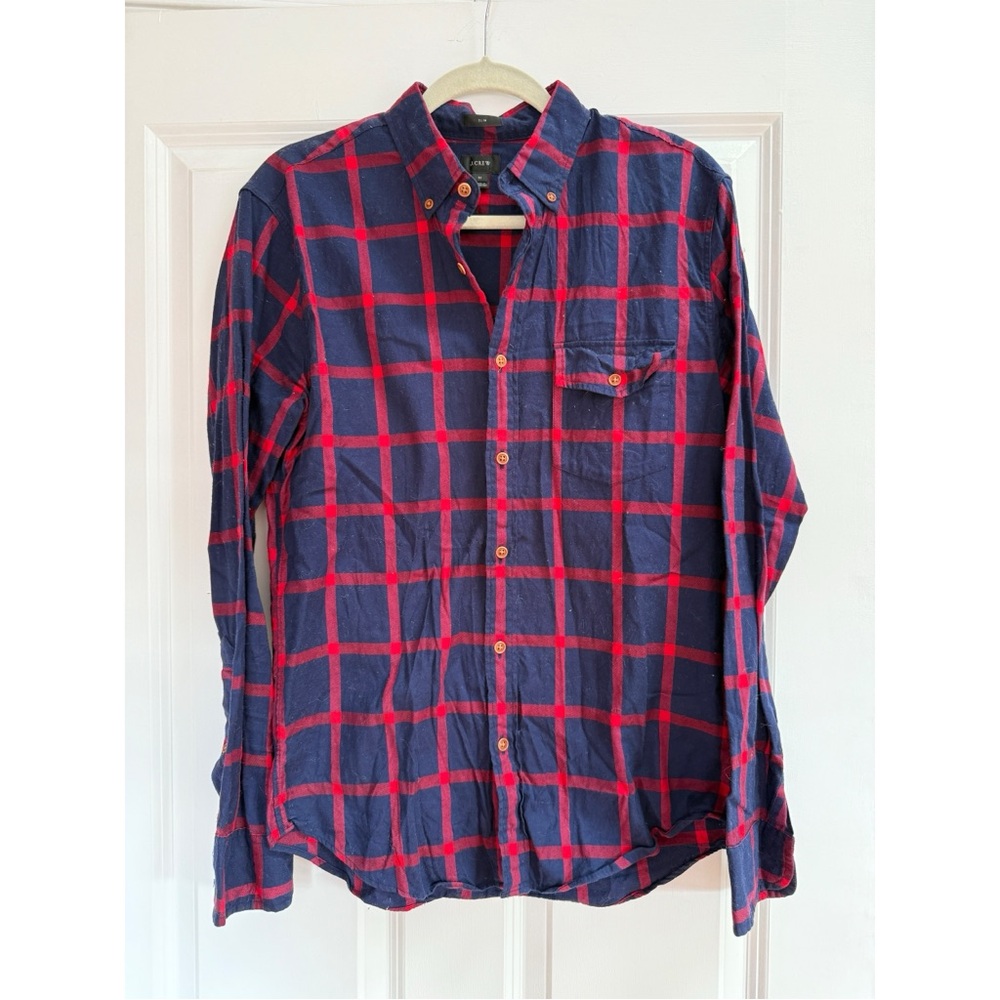 J. Crew Men's Flannel Slim Button Down Plaid Shirt Size Medium